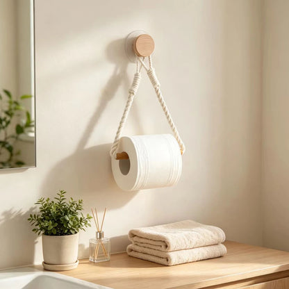 Toilet Paper Holder Wall Mounted Washroom Bathroom Wooden