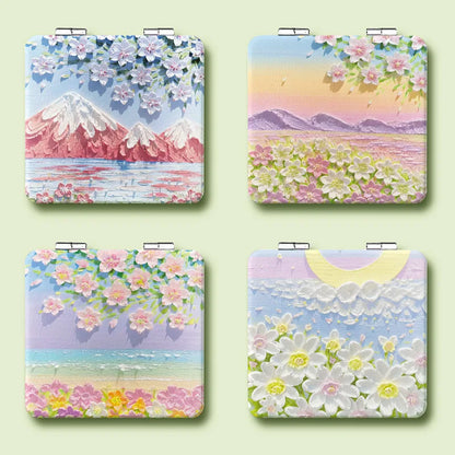 Makeup Mirror Hand-Painted Oil Painting Double Sided Folding