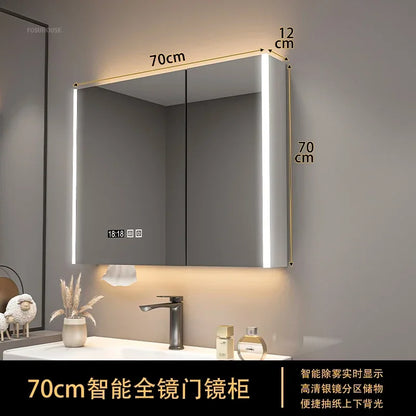Modern Solid Wood Smart Bathroom Mirror Cabinet Light