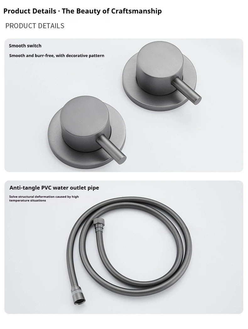 Brushed Gold Concealed Wall-Mounted Bathtub Faucet Gun Grey