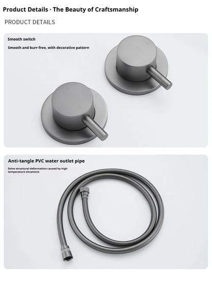 Brushed Gold Concealed Wall-Mounted Bathtub Faucet Gun Grey