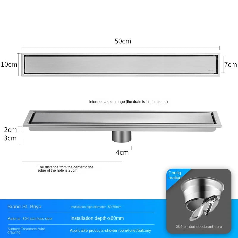 Luxury Hidden 304 Stainless Steel Rectangular Floor Drain