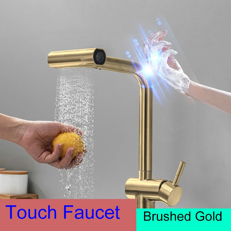 Touch On Pull Out Sink Faucet Stainless Steel