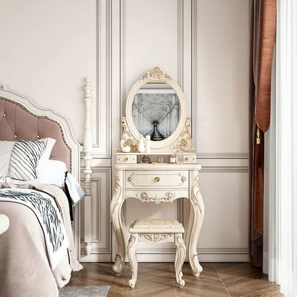 European Dressers Vanity Mirror White Makeup Desk Drawers