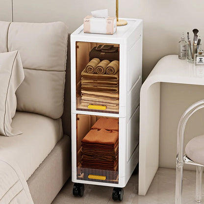 White Foldable Storage Cabinet Bathroom Organizer Slim Cabinet