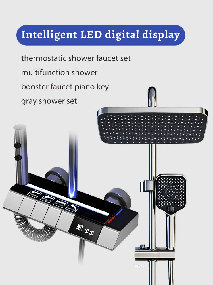 Digital Display Shower Faucet Modern Style Rainfall Bathroom