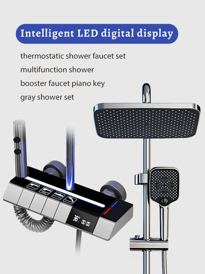Digital Display Shower Faucet Modern Style Rainfall Bathroom