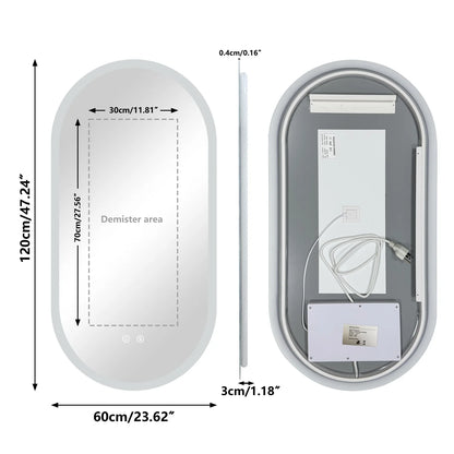 80/100/120cm Long Oval Led Bathroom Mirror Backlit Wall