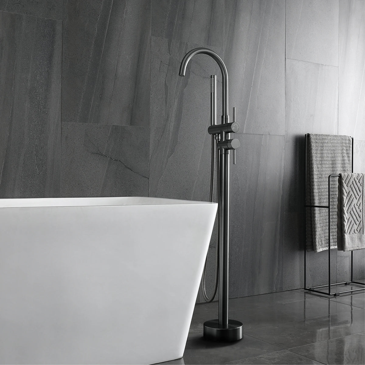 Aitana Luxury Black Brass Bathroom Faucet Floor Standing