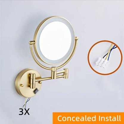 Bathroom Makeup Mirrors Black/Brushed Gold Brass Wall Extending