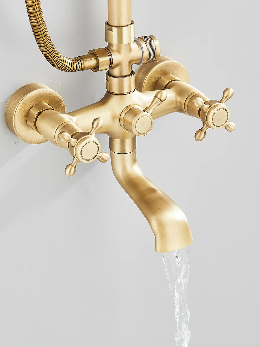 Retro Shower System Antique Brass Rainfall Shower Handheld
