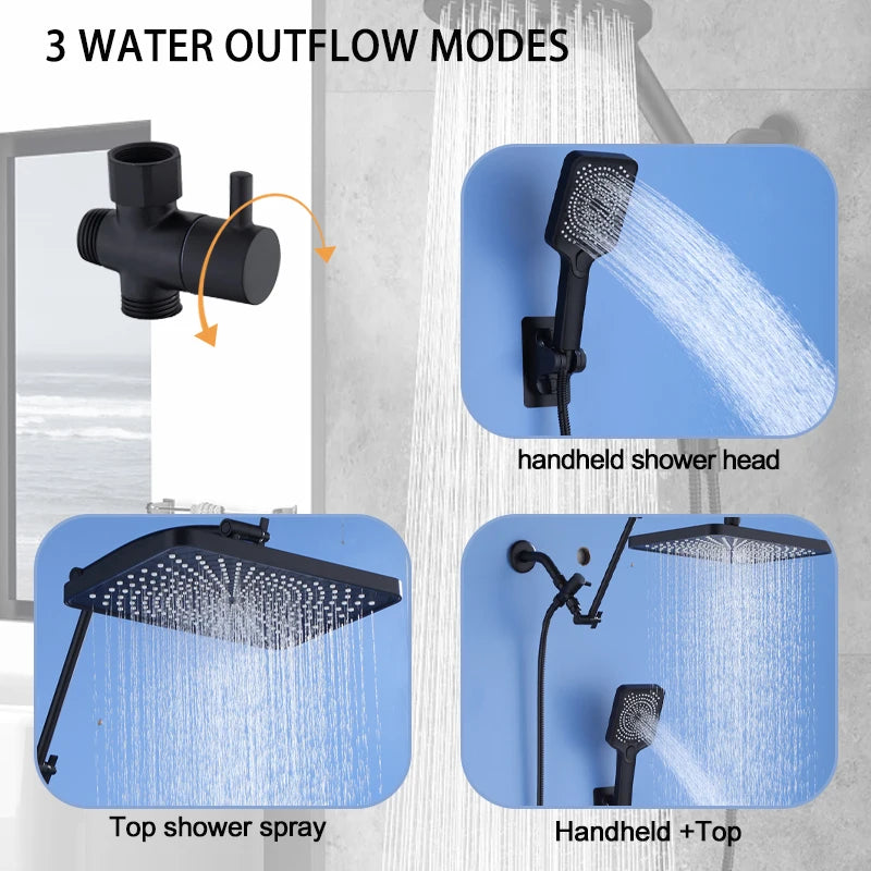 Large Panel Rectangle Rain Shower Head Handheld Spray