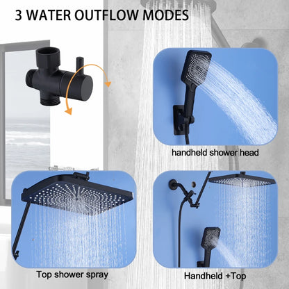 Large Panel Rectangle Rain Shower Head Handheld Spray