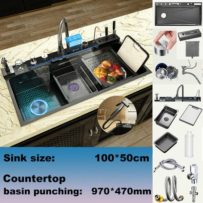 Stainless Steel Waterfall Sink Scratch Durable Resistant Large
