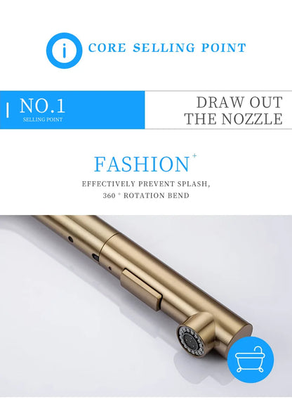 Brushed Gold Touch Sink Faucets Cold Pull Out