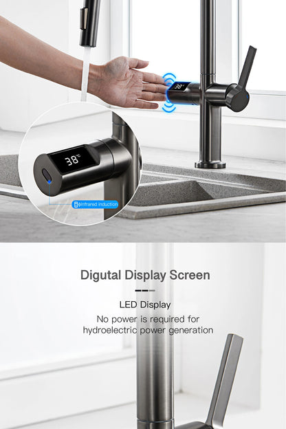 Light Luxury Gun Gray Brass Faucet Digital Display