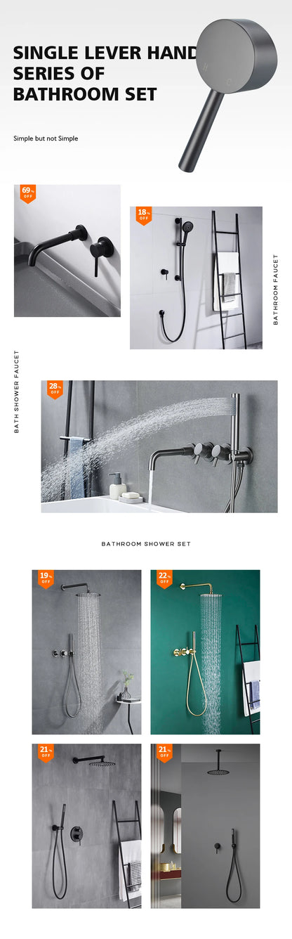 Bathroom Shower System Brushed Gold Cold Faucet Bath