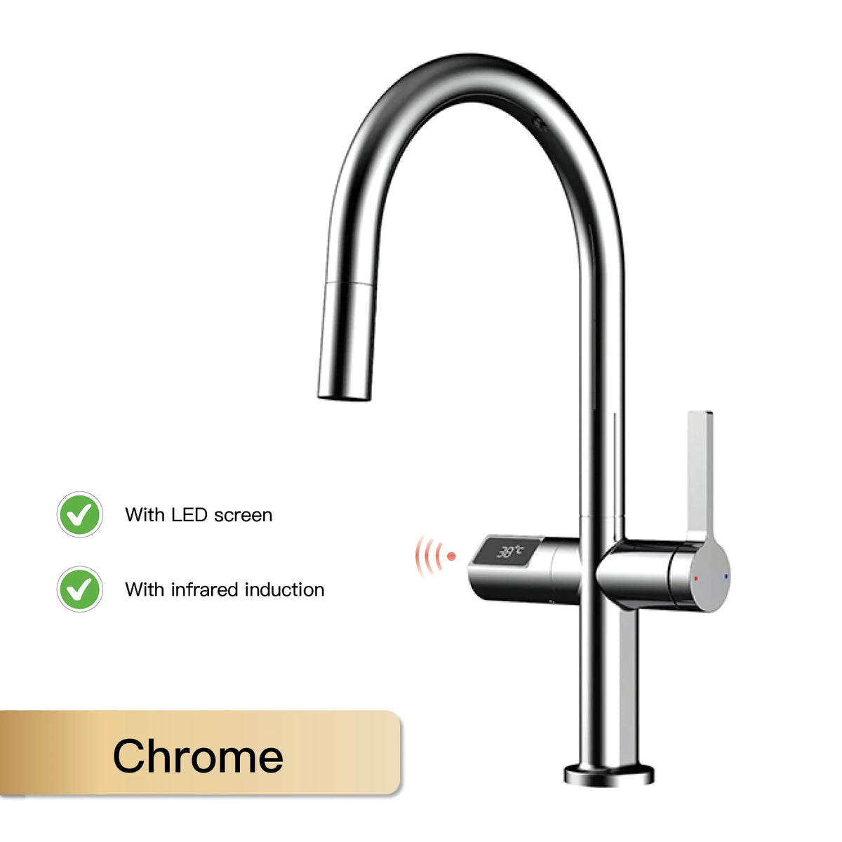 Light Luxury Gun Gray Brass Faucet Digital Display