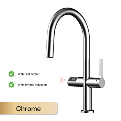 Light Luxury Gun Gray Brass Faucet Digital Display