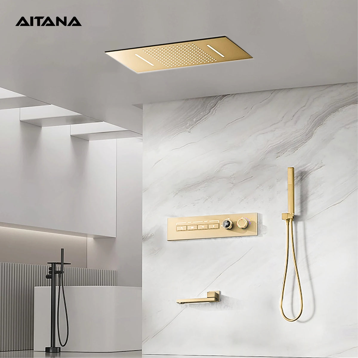 Modern Brushed Gold Brass Led Digital Ceiling Embedded