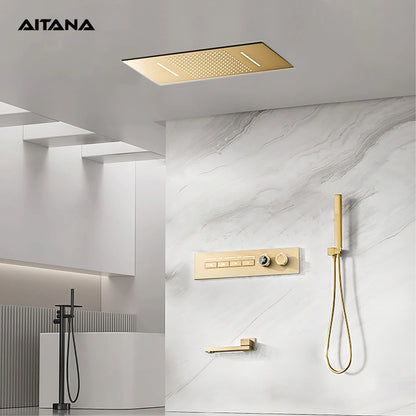Modern Brushed Gold Brass Led Digital Ceiling Embedded