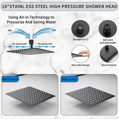 Kemaidi Shower Head Black Led Square Rainfall Shower