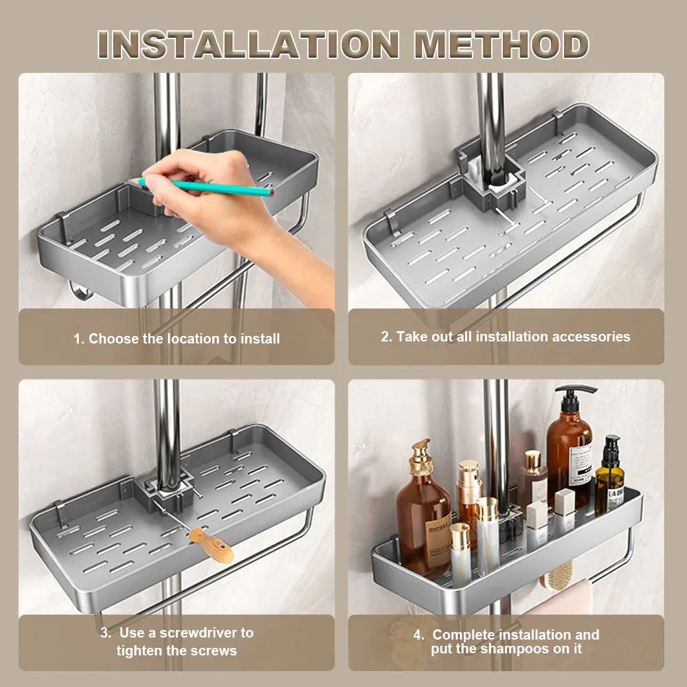 1/2pcs Punch-Free Shower Caddy Towel Rod Bathroom Shelf