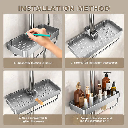 1/2pcs Punch-Free Shower Caddy Towel Rod Bathroom Shelf