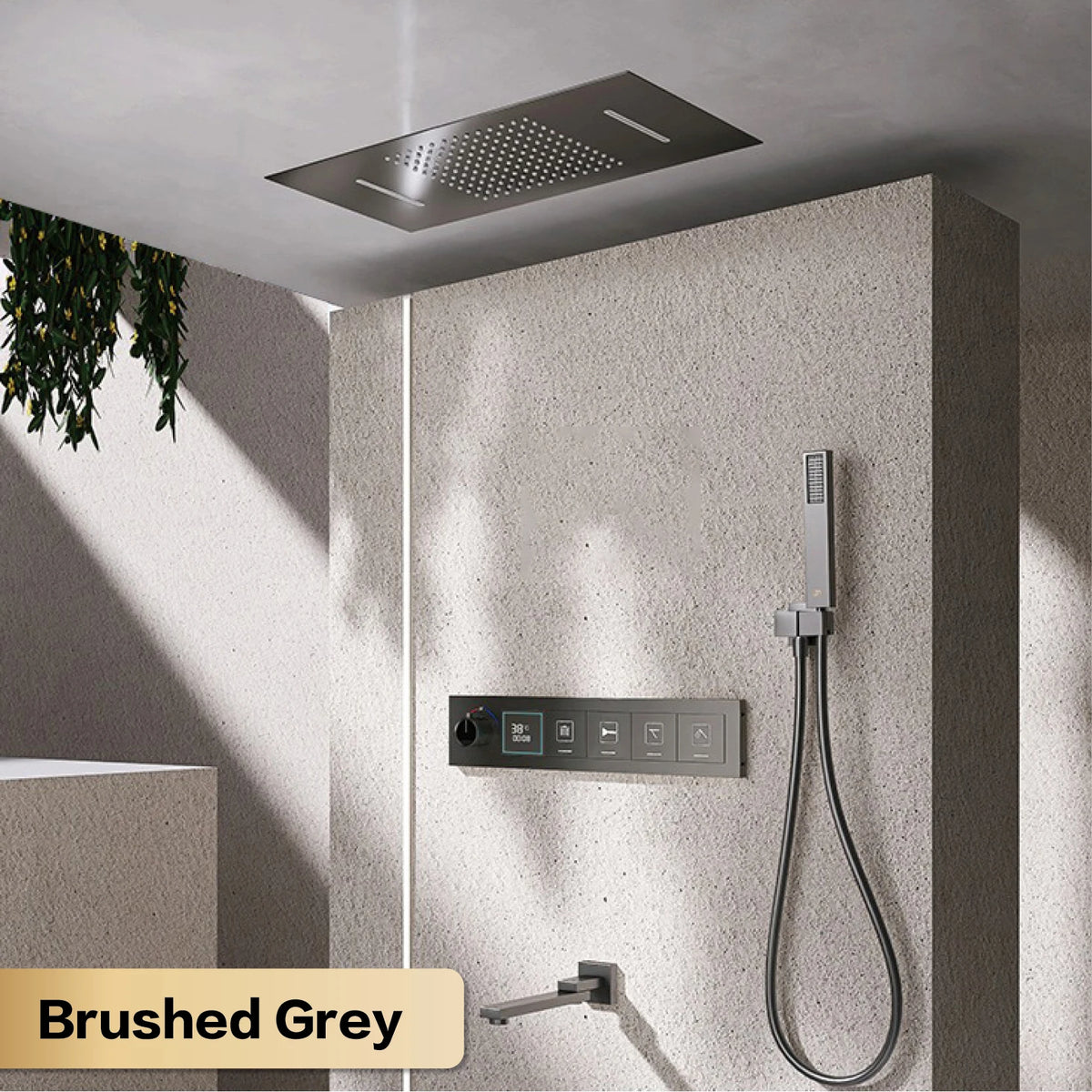 Gun Gray Brass Ceiling Constant Temperature Shower System