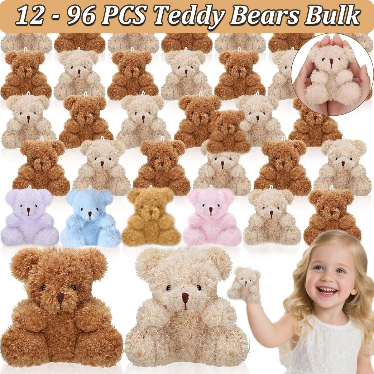 12-96pcs Mini Bear Plush Stuffed Small Teddy Bear