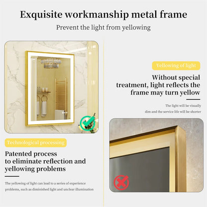 Luvodi Illuminated Bathroom Mirror Gold Frame Wall Mounted