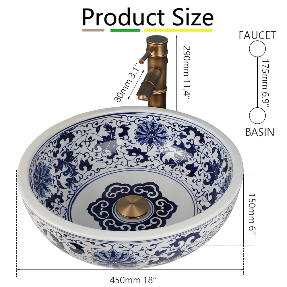 Zappo Jindezhen Ceramic Bathroom Vessel Sink Faucet Combo