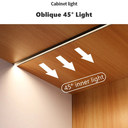 Ultra-Thin Hidden Recessed Cabinet Bar Light 45 Degree