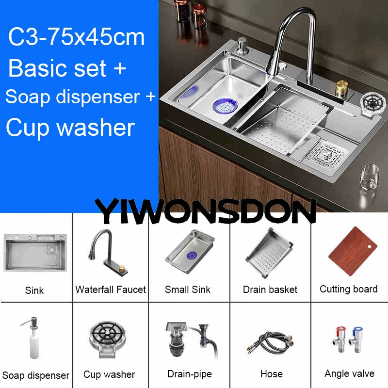 Brushed Nano Sink Waterfall Faucet Large Bowl Cup
