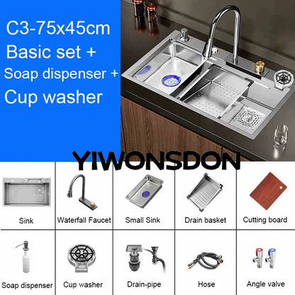 Brushed Nano Sink Waterfall Faucet Large Bowl Cup