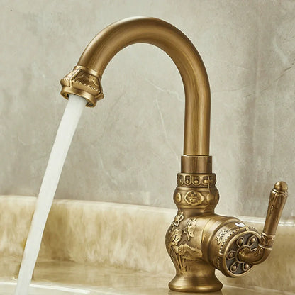 Antique Carved Bathroom Faucet Basin Faucets Brass &