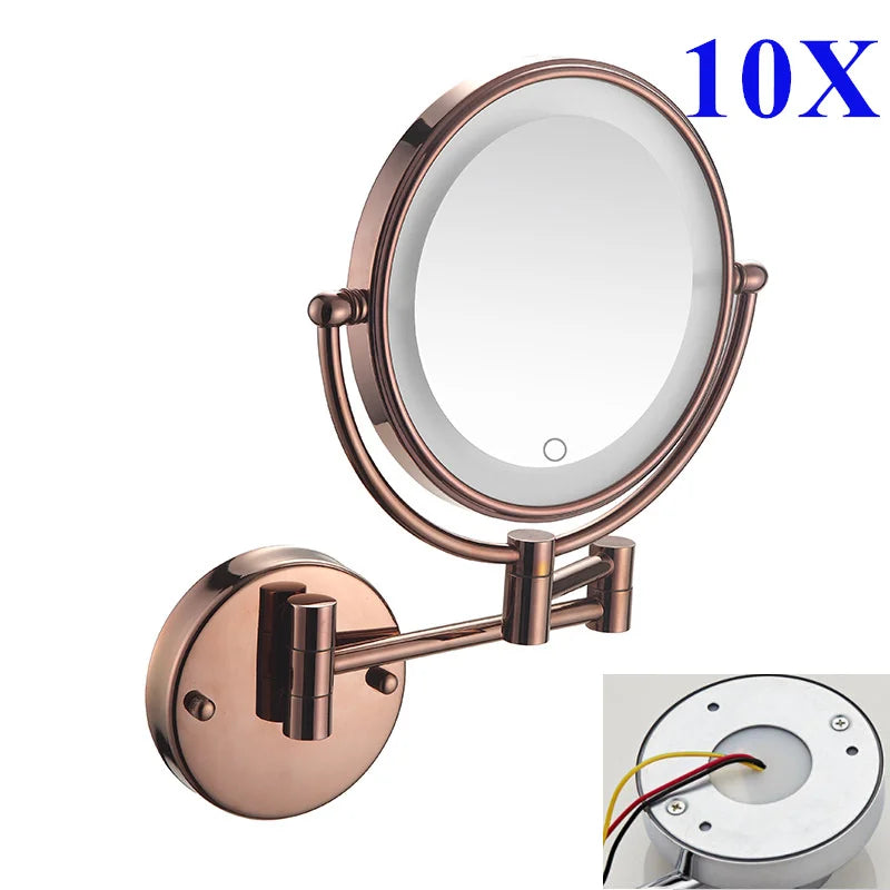 10x Magnifying Led Folding Bathroom Mirrors Walll Mounted