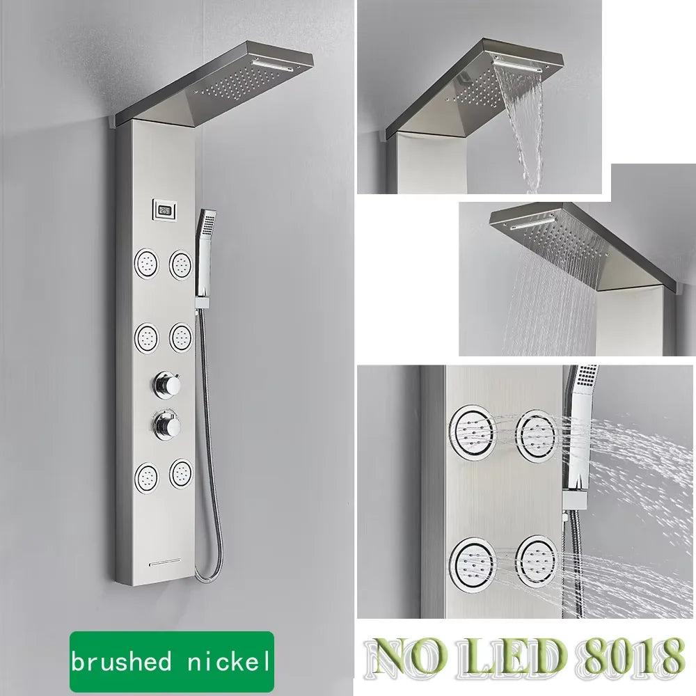 Black/Brushed Stainless Steel 5-Function Waterfall Rain Shower