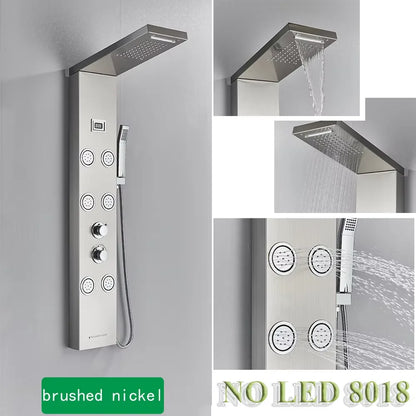 Black/Brushed Stainless Steel 5-Function Waterfall Rain Shower