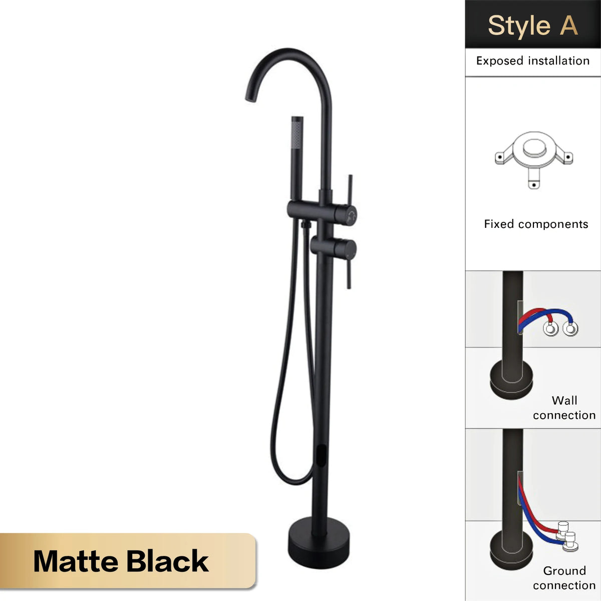Aitana Luxury Black Brass Bathroom Faucet Floor Standing
