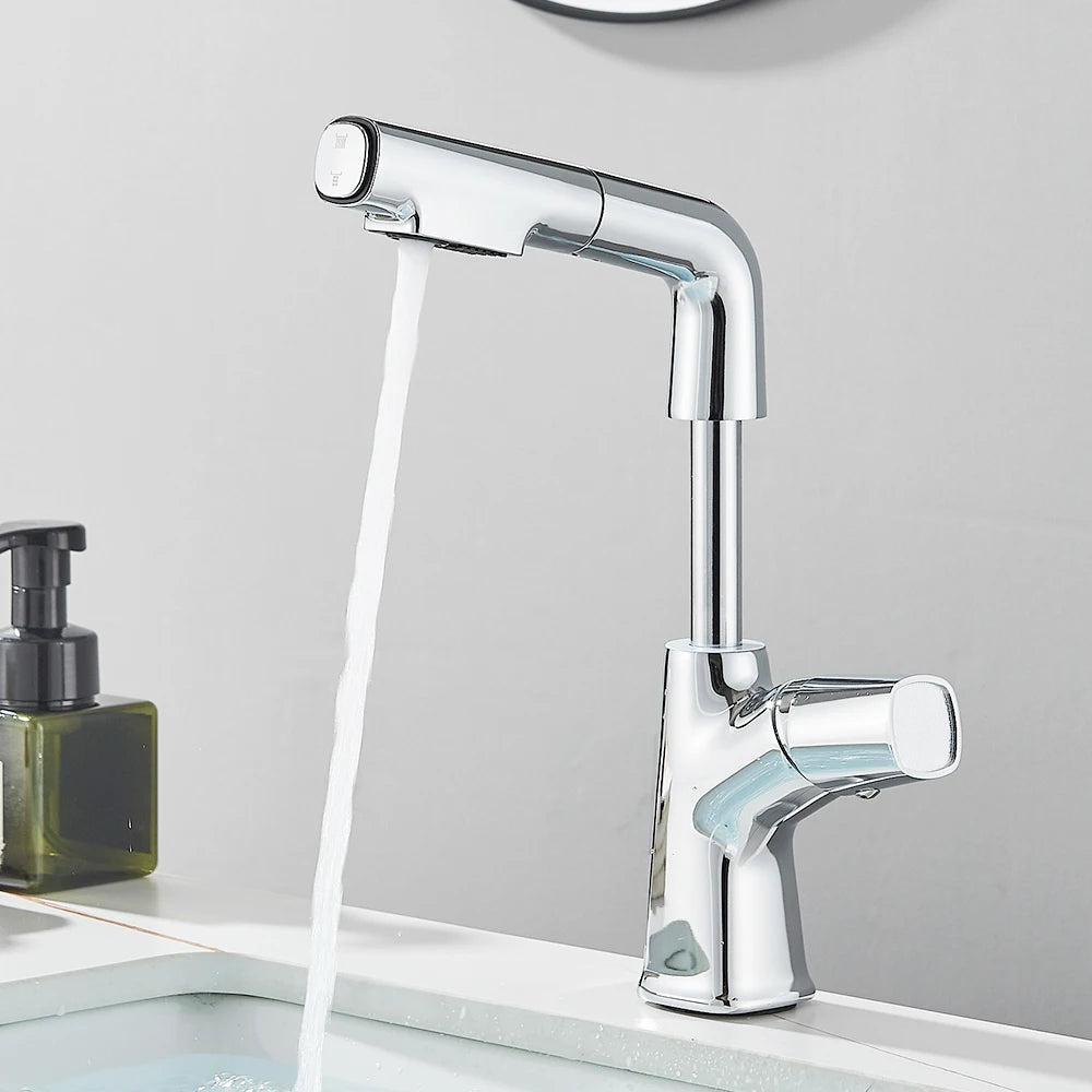 Bathroom Sink Faucet Lift Up Down Stream Sprayer
