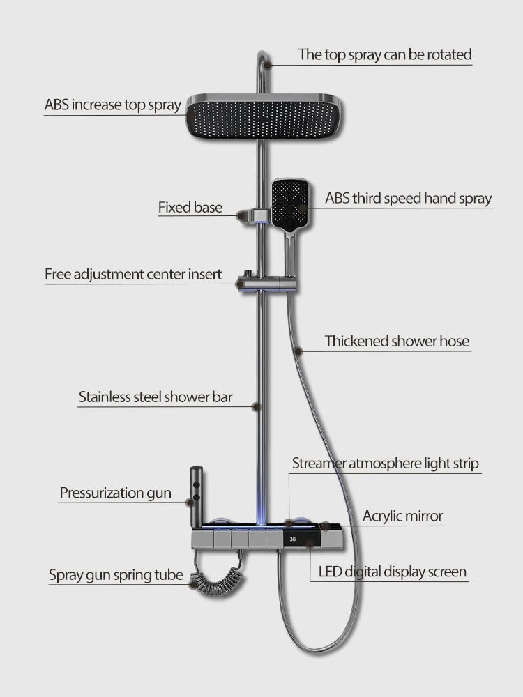 Digital Display Shower Faucet Modern Style Rainfall Bathroom