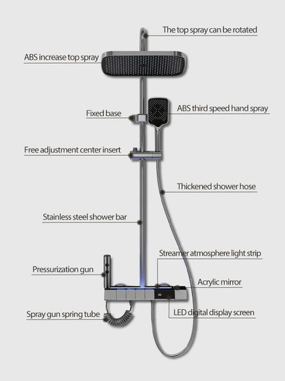 Digital Display Shower Faucet Modern Style Rainfall Bathroom