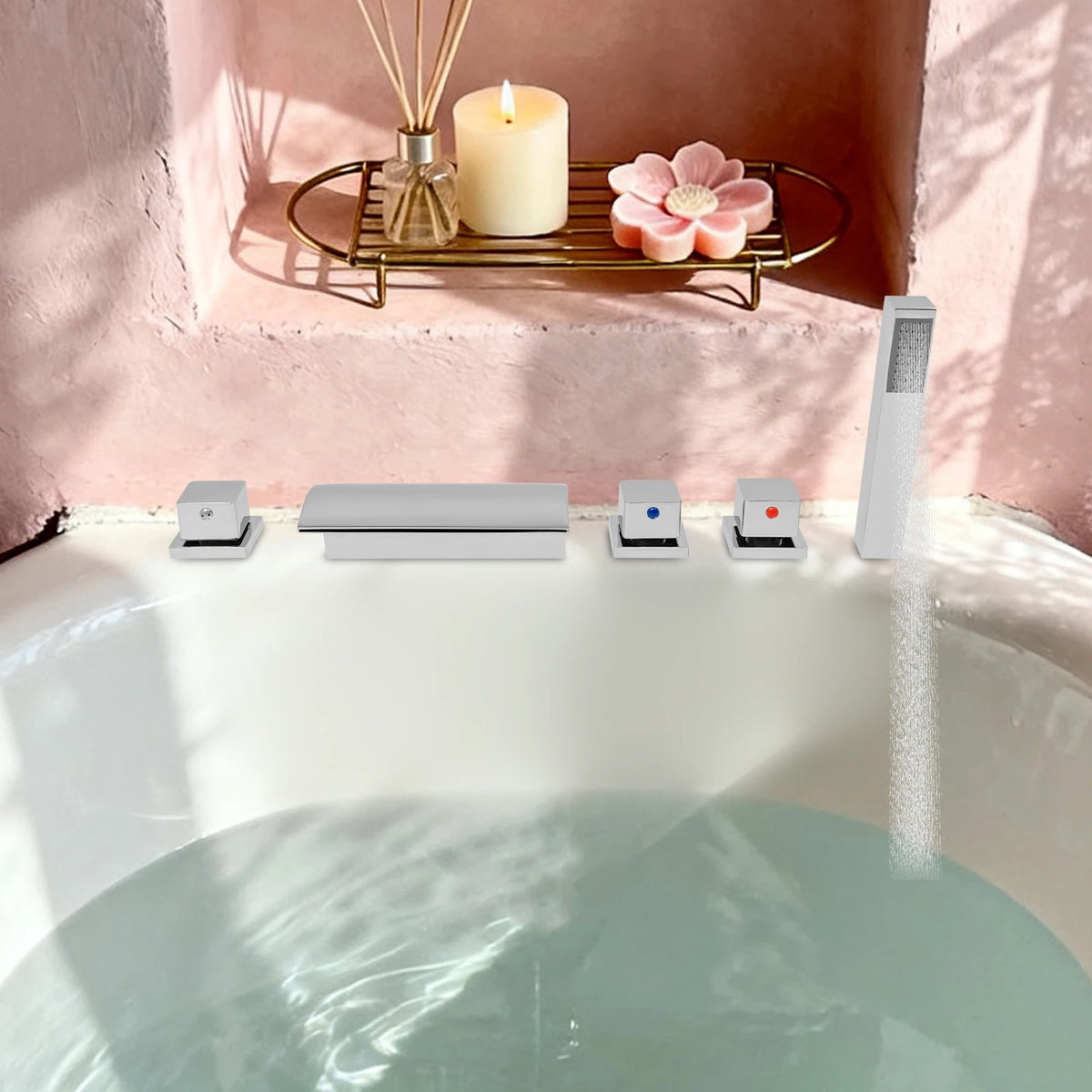 Silver Modern Bathroom Waterfall Faucet Wide Spout Anti-Splash