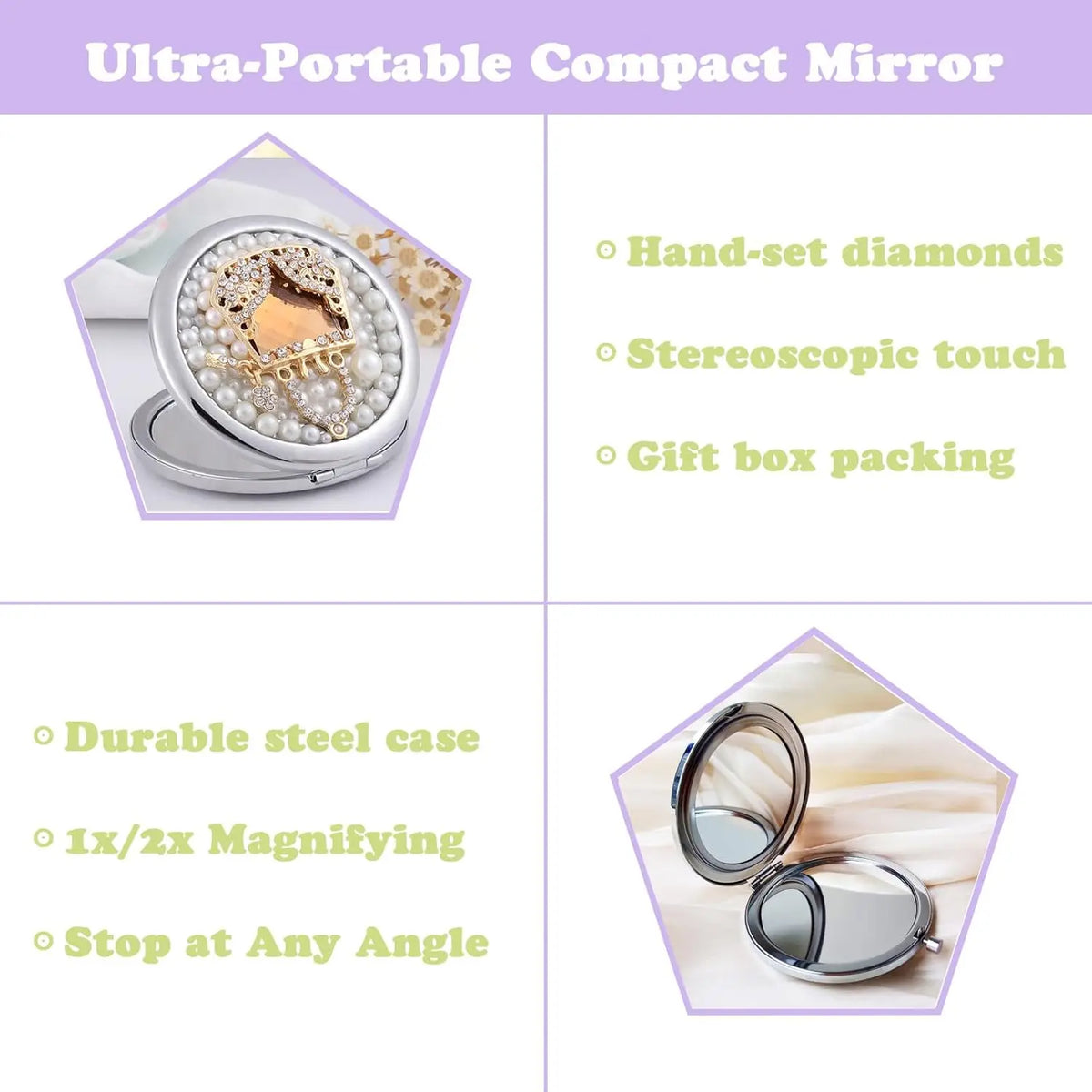 Compact Mirror 1x/2x Magnification Pocket Mirror Women 3inch