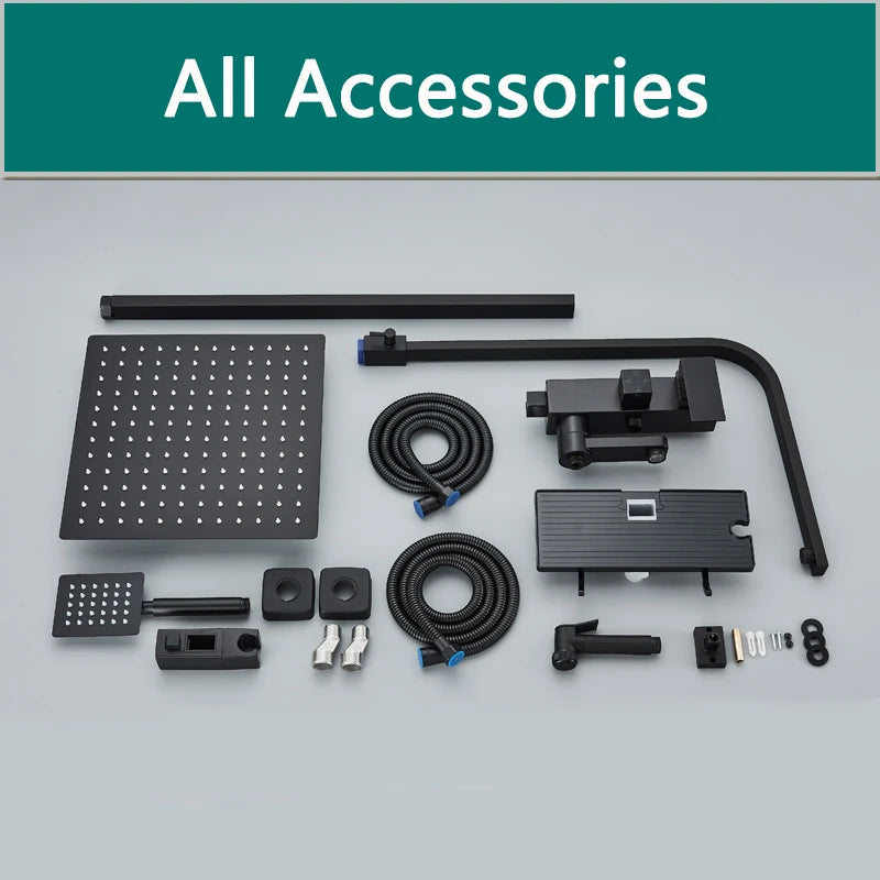 Shinesia Black/Chrome Bathroom Shower System Rainfall Shower
