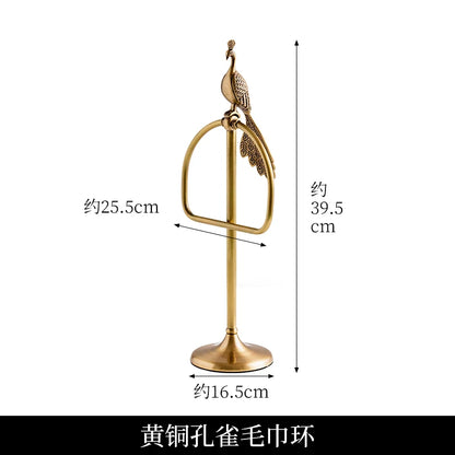 Retro Brass Bird Towel Ring Storage Rack Perforation-Free