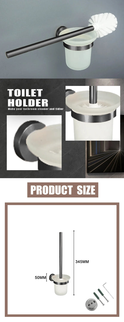 Grey Bathroom Hardware Kit Stainless Steel Round Wall