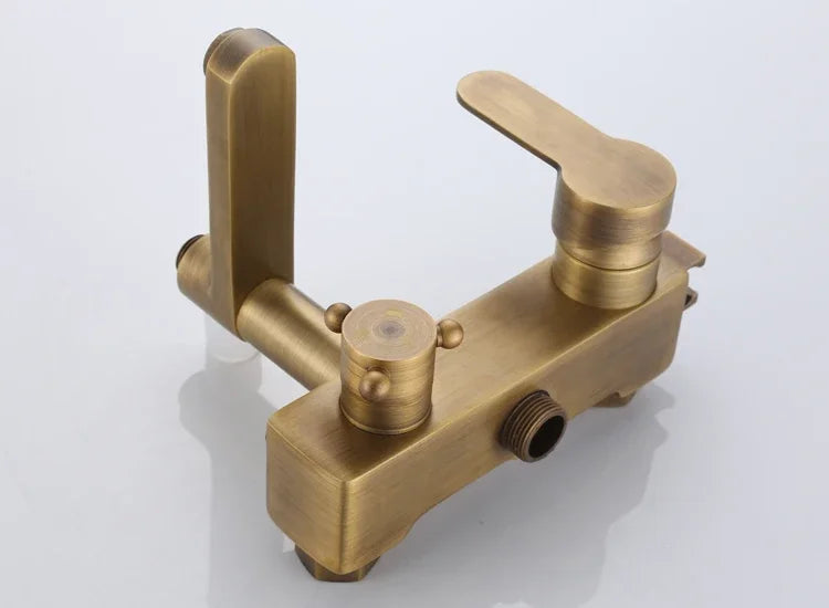 Antique Brass Shower Faucet 8-Inch Rainfall Dual Handle