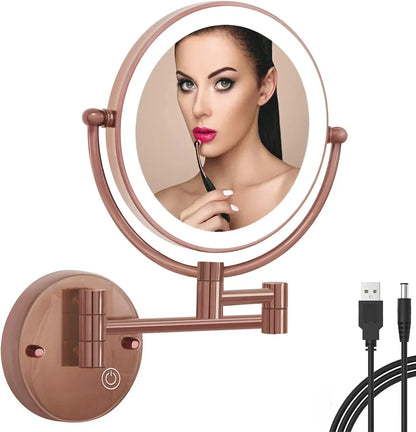 Rose Gold Touch On Led Folding Bathroom Mirror